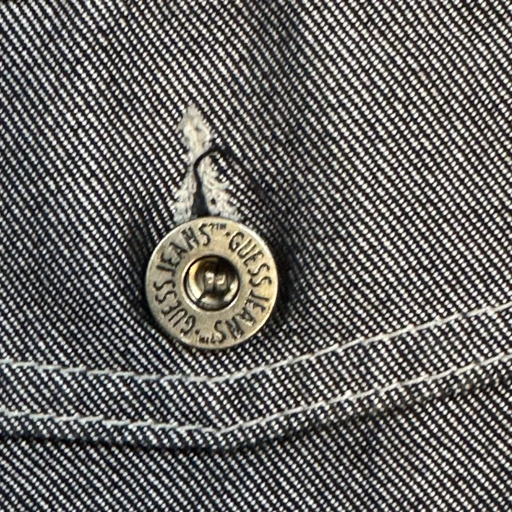 Vintage Guess Jeans Jacket Mens Medium Gray Denim Trucker Made USA Button 90s
